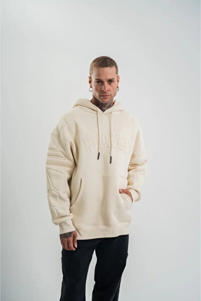 Giyimodam Double Oversize Hooded Embroidered Sweatshirt - Cream
