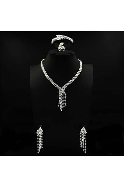 Generic طقم زيركون فضي أنيق بإصدار خاص دقة الماس 5 قطع بضمان على اللون