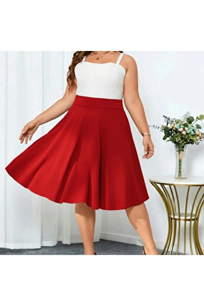 CARABO MODA Plus Size High Waist Midi Length Flared Skirt