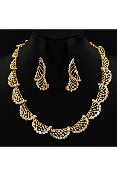 Generic طقم زيركون ذهبي أنيق بإصدار خاص دقة الماس 3 قطع بضمان على اللون