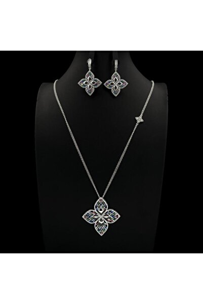 Generic سلسال طويل بحلق زركون دقة ألماس فضي ملون إصدار خاص (3قطع) بضمان على ا...