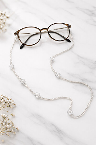 ŞengülKozmetik Handmade Eyeglass Cord with Transparent Crystal Bead Detail – Elegant & Stylish Design