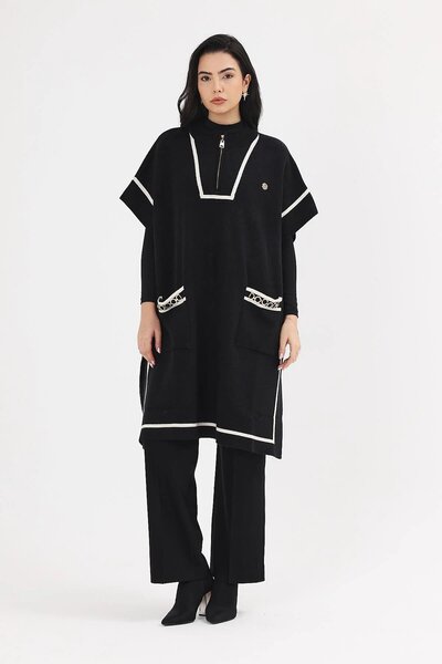 larocci Γυναικείο πλεκτό πανσό με ριγέ τσέπες και φερμουάρ