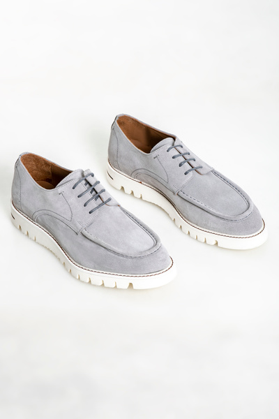 GERARDO AYAKKABI Men's Gray Lace-Up Suede Leather Casual Shoes