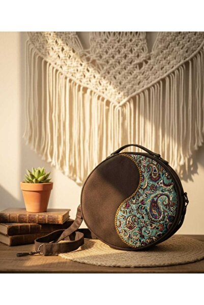 EliziBySevim Otantik Mozaik Desen Kadife Yuvarlak Kadın Çantası
