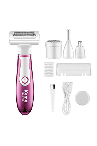 Kemei KM-6714 4-in-1 Women's Electric Shaver Set - Painless Body, Bikini & Eyebrow Trimmer