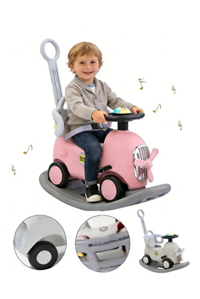 Generic لعبة حصان هزاز للأطفال 3 في 1 مع عصا دفع، وكرسي هزاز للأطفال مع لوح ت...