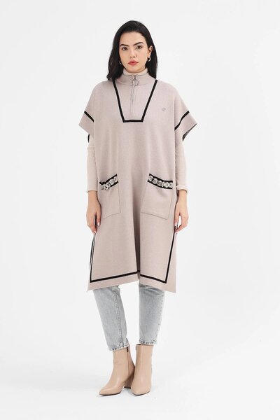 larocci Γυναικείο πλεκτό πανσό με ριγέ τσέπες και φερμουάρ