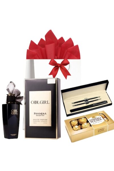 OEM Women's Gift, ARABESC Cool Girl Perfume 100 ml, Metal pen and 4 refills, FERRERO Candies 100 g