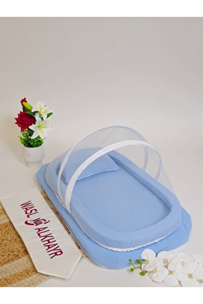 WASL ALKHAIR مفرش ناموسية إسفنج لحديثي الولادة - باللون الازرق بتصميم ناعم وأنيق