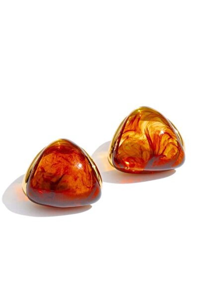 Eva Grace Amber earrings, golden, triangular, made of 18K gold-plated stainless steel