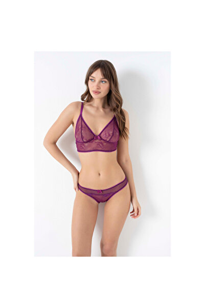 MİRALİVE Underwire-Free Support-Free Padded Lace Bralette Bra and Slip Set