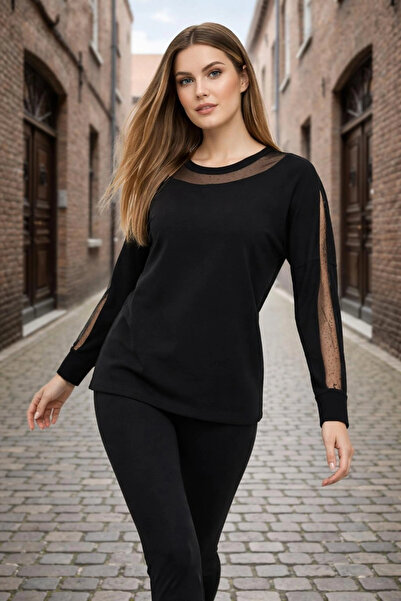 aytemas Tulle Blouse with Stone Collar and Sleeves