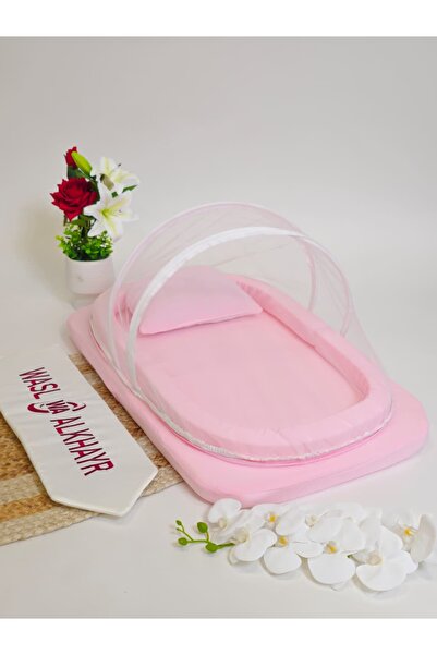 WASL ALKHAIR مفرش ناموسية إسفنج لحديثي الولادة - باللون الوردي بتصميم ناعم وأنيق