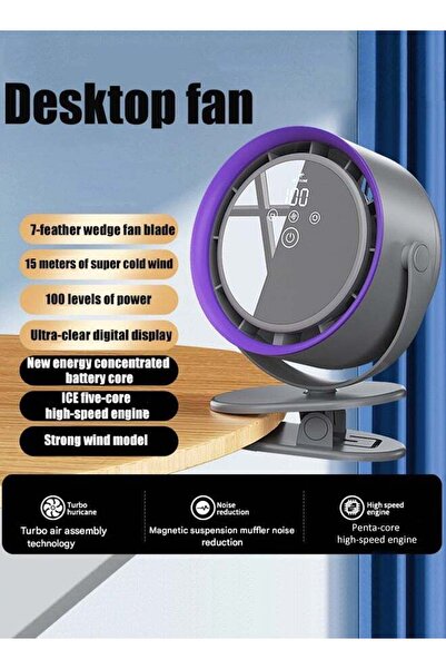 Generic مروحة مكتبية محمولة مزودة بشاشة رقمية، وإمكانية ضبط سرعة الرياح على 100 مستوى، وقابلة للتركيب على الحائط.