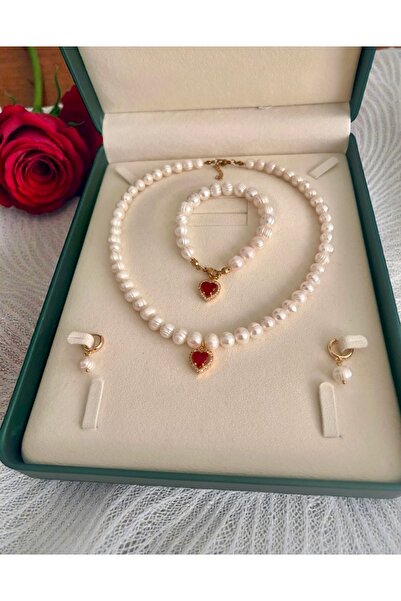 Harikalar Aksesuar Sertifikalı Gerçek Doğal İnci Kadın Bileklik Küpe Kolye Çe...