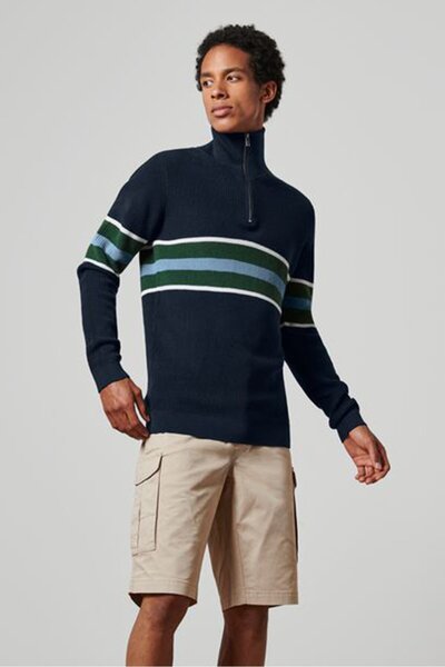 Tchibo Men Funnel Neck Long Sleeves Stripe Sweatshirts, Navy Blue