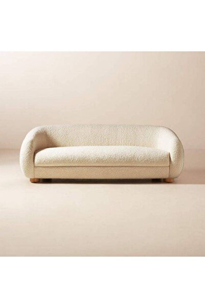 lamsat baity Boucle Sofa in Cream White with Swedish Wood Frame - 220 cm