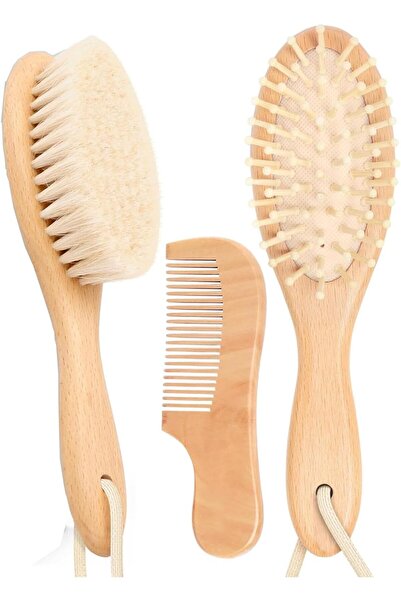 Generic Mikaz Kids Hair Brush and Comb Set - Wooden with Soft Goat Hair for Newborns and Toddlers