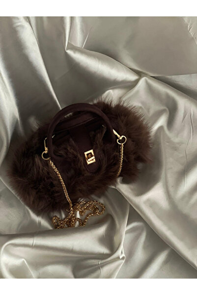 Nurf Peluş Kürk Mini El ve Kol Çantası – Omuz & Çapraz Zincir Şık Kadın Çantası