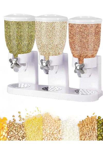 festive Triple Cereal Dispenser Classic Dry Food Canister
