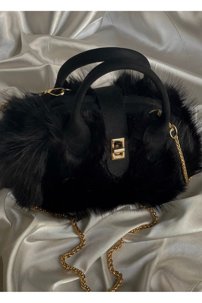 Nurf Peluş Kürk Mini El ve Kol Çantası – Omuz & Çapraz Zincir Şık Kadın Çantası
