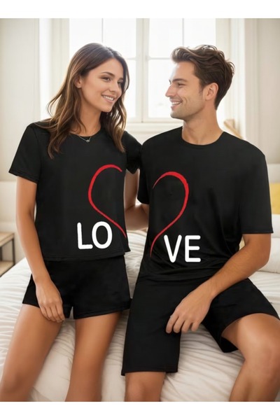 one button Tricou cu inimă scrisă cu dragoste, cu detalii, asortat pentru cup...