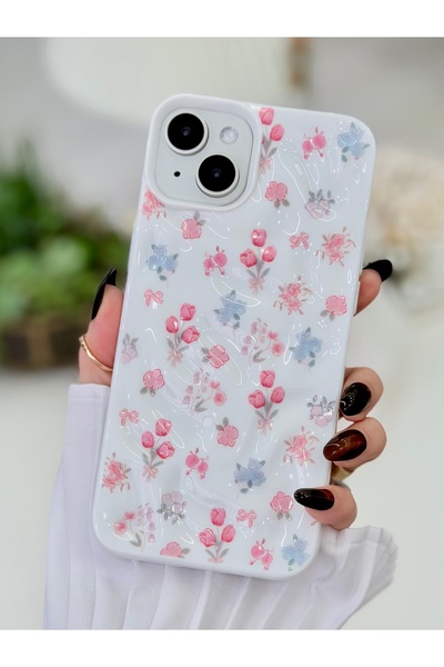 Go Aksesuar غطاء سيليكون مزخرف بنقش زهرة التوليب ثلاثي الأبعاد متوافق مع آيفو...