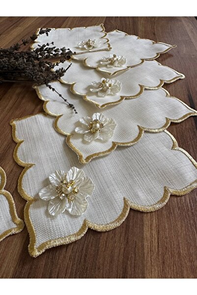 NURHAN HOME COLLECTION 6 Adet Papatya Broşlu Kubbeli Kahve Yanı Kokteyl Sunum Peçetesi