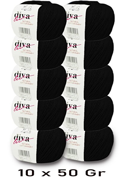 Diva İplik Premium Amigurumi Ipi Punch (Panç) Bebe Soft Cotton 500 Gr (Pack of 10) - Black