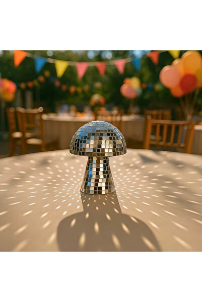 irecay Disco Mantarı Dekor Biblo | Gümüş Işıltılı Bohem Ev & Parti Dekoru | Modern Tasarım