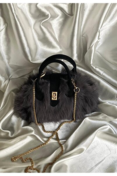 Nurf Peluş Kürk Mini El ve Kol Çantası – Omuz & Çapraz Zincir Şık Kadın Çantası