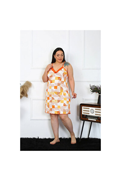 Narnuga Mi̇ray- Women's Cotton Rope Strap Plus Size Nightgown Yellow