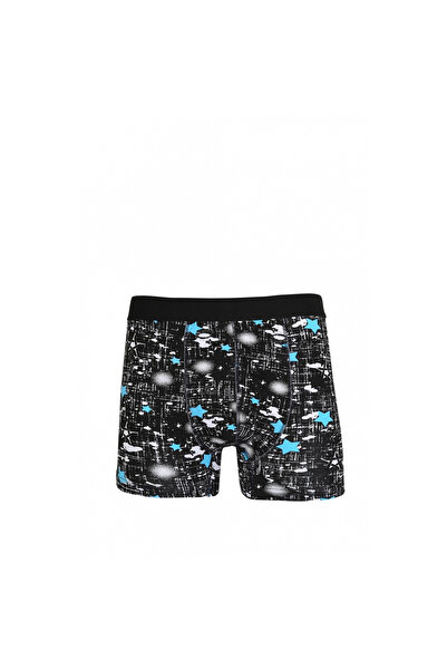 Narnuga Mi̇ray- Men's Combed Cotton L Stretch Fabric Patterned Boxer Black