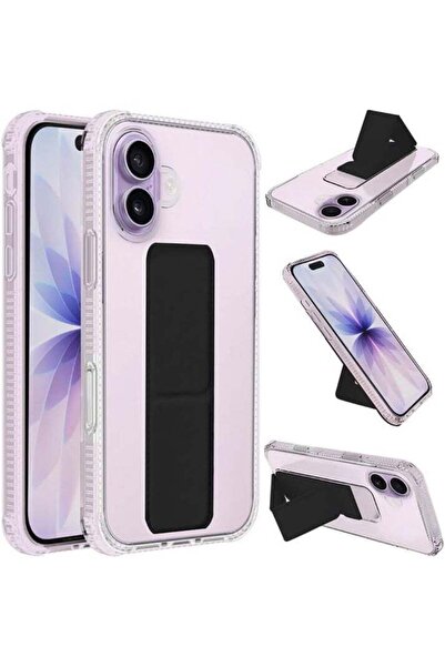 Generic غطاء حماية خلفي مع حامل للأصابع متوافق مع آيفون 17، شفاف/أسود