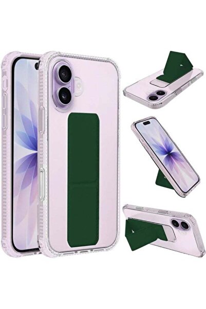 Generic Back Protection Cover with Finger Holder Compatible with iPhone 17, Transparent/Olive