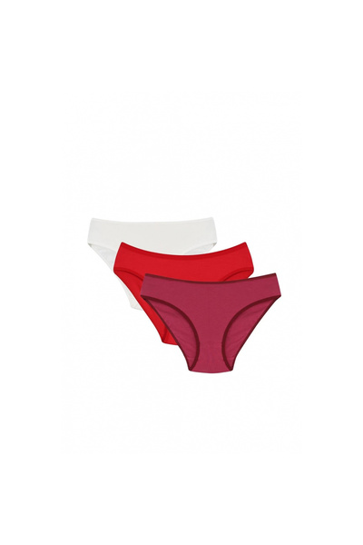 Narnuga Mi̇ray- Women's 3-Pack Panties Burgundy - Red - Cream