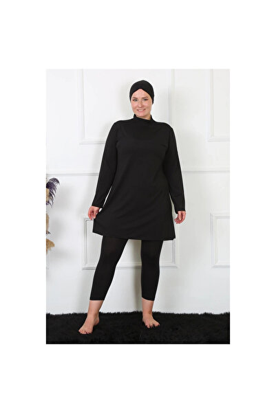 Narnuga Mi̇ray- Fully Covered Plus Size Black Swimsuit