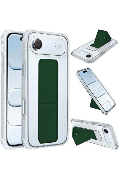 Generic Back Protection Cover with Finger Holder Compatible with iPhone Air, Transparent/Olive