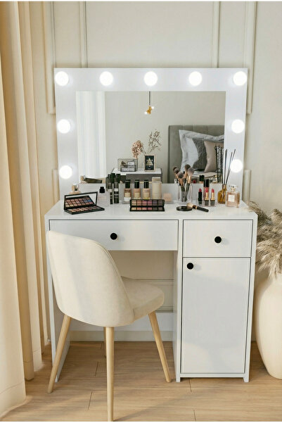 MONTENERO Makyaj Masası Hollywood Beyaz Takı Aksesuar Düzenleyici Çekmeceli R...