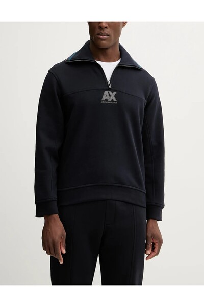 Armani Exchange Erkek Lacivert Yarım Fermuarlı Sweatshirt 100% Pamuk XM001027...