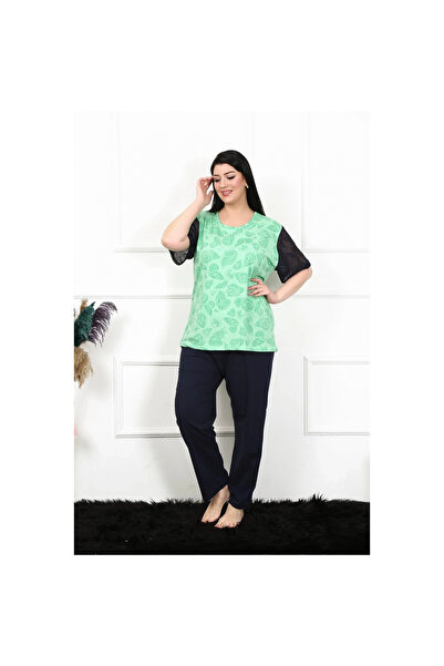 Narnuga Mi̇ray- Women's 5Xl-6Xl-7Xl-8Xl Plus Size Short Sleeve Pajama Set Green