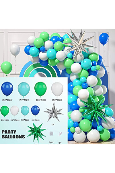 Generic مجموعة أقواس بالونات زرقاء وخضراء وبيضاء مكونة من 107 قطعة لتزيين الح...