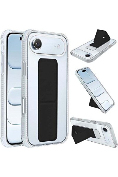 Generic Back Protection Cover with Finger Holder Compatible with iPhone Air, Transparent/Black