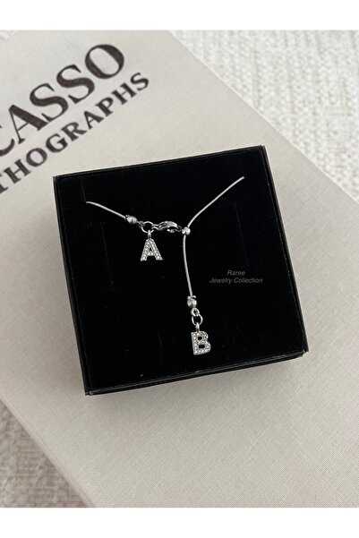 RAREE İkili zirkon harfli çelik asansörlü y kolye hediyelik