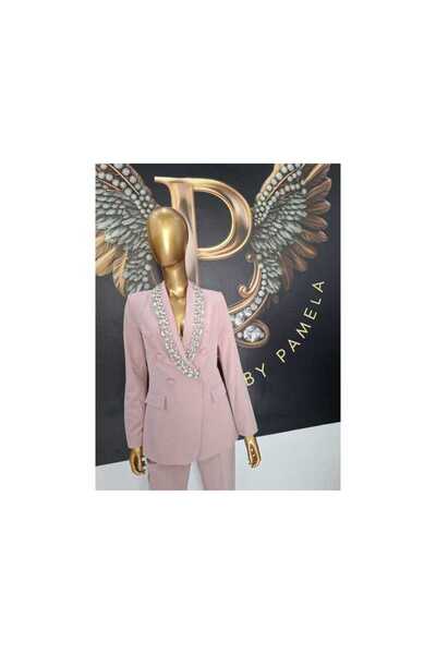 OEM POWDER PINK SUIT WITH RHINESTONE LAPEL TEODORA - PINK, 40