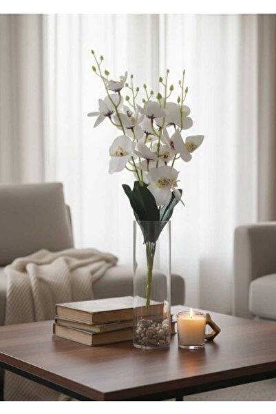 ENRUFLORA زهرة الأوركيد الاصطناعية البيضاء 45 سم، زينة طاولة للخطوبة