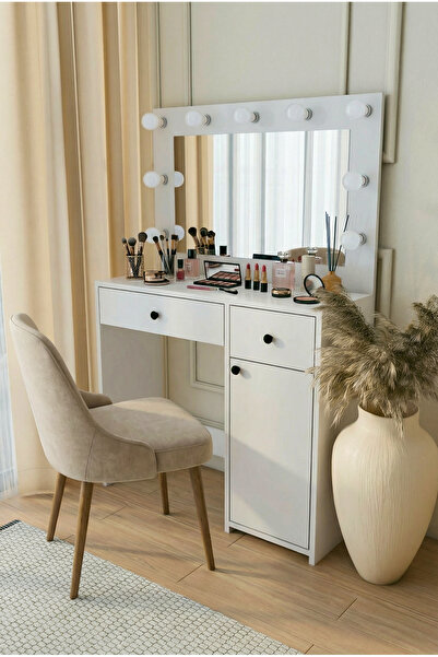MONTENERO Makyaj Masası Hollywood Beyaz Takı Aksesuar Düzenleyici Çekmeceli R...