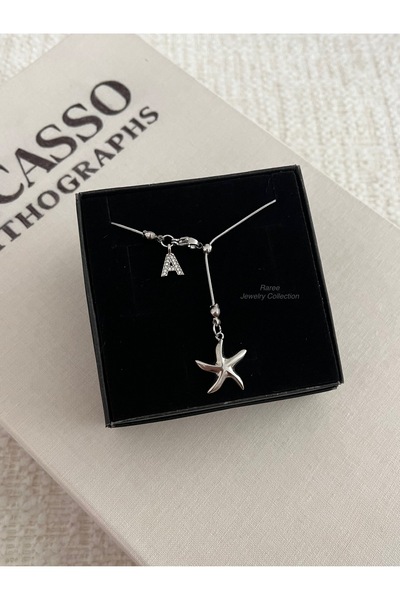 RAREE Deniz yıldızı ve zirkon harfli çelik asansörlü y kolye hediyelik