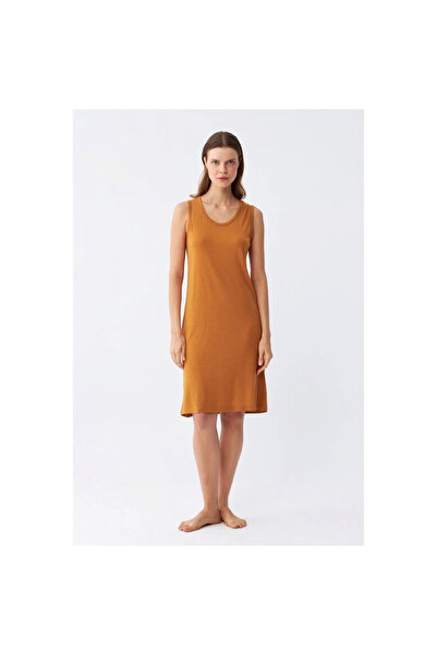 Narnuga Mi̇ray - Women's Thick Strap Combed Cotton Nightgown Mustard